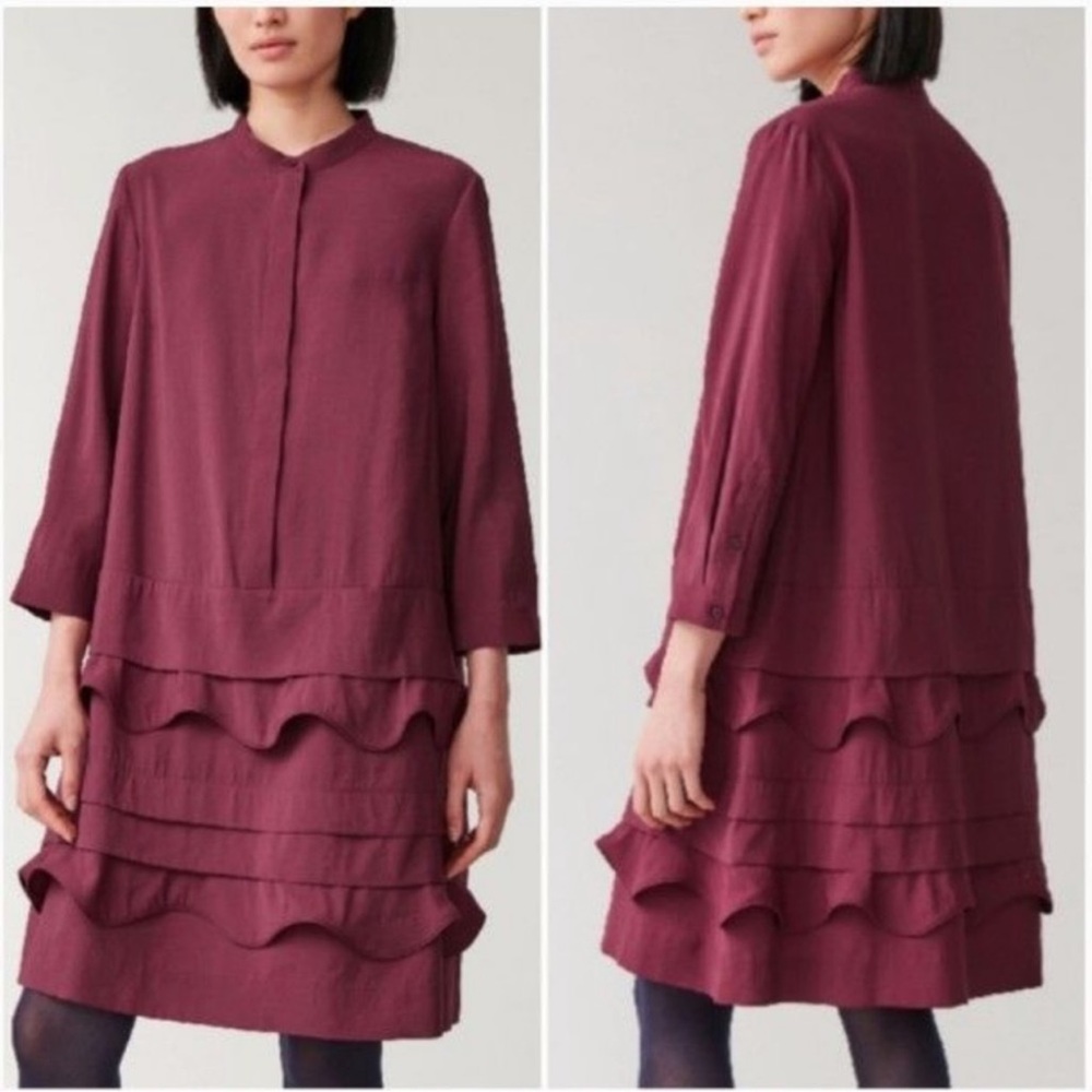 COS burgundy scalloped edged layered dress